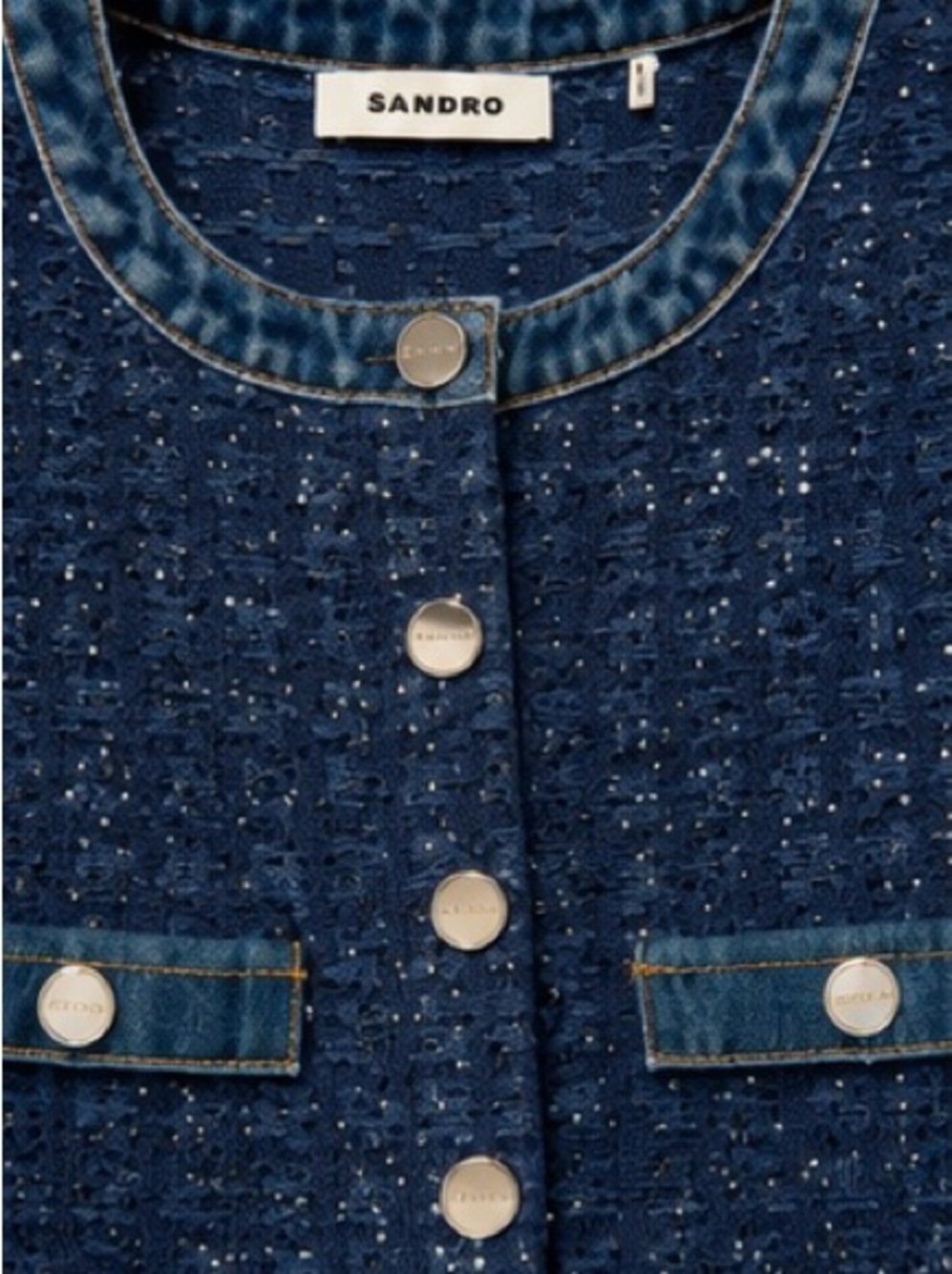 Sandro Dark Blue Tweed Button-Front Sleeveless Dress - Picture 3 of 3